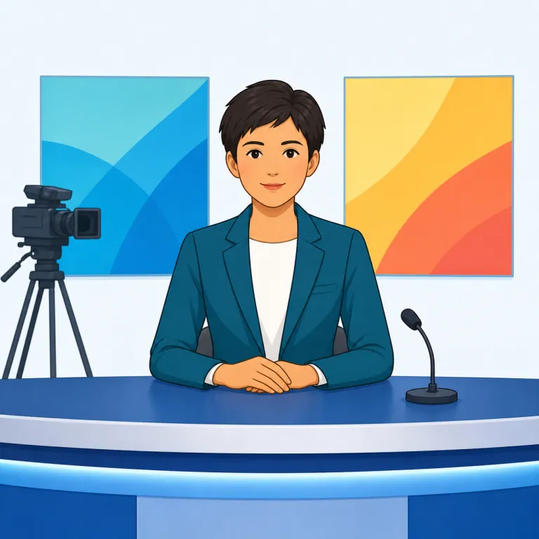 anchorperson（キャスター・名詞）の覚え方イラスト — anchor「番組を支える中心役」に、性別を限定しない person「人」を加えた語です