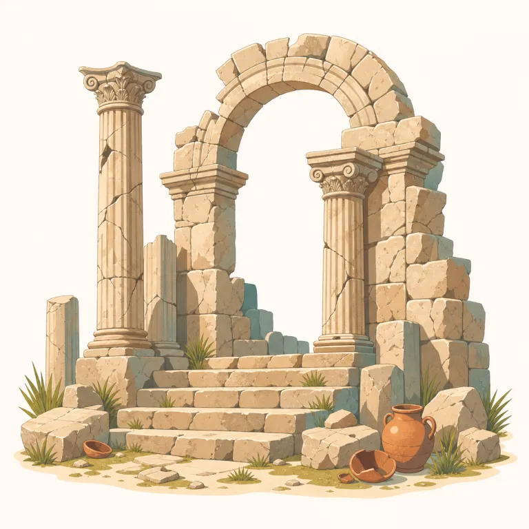 ancient（古代の・形容詞）の覚え方イラスト — ancient は old よりずっとスケールが大きく、「人や中古品が古い」より「文明・遺跡・言語・時代がはるか昔に属する」という感覚で覚えると残りやすい