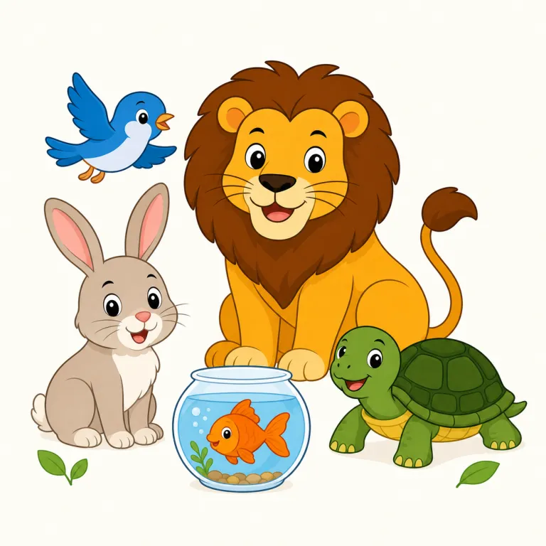 animal（動物・名詞）の覚え方イラスト — animal は dog, cat, bird, fish などを全部まとめる一番基本の上位語として覚えると定着しやすいです