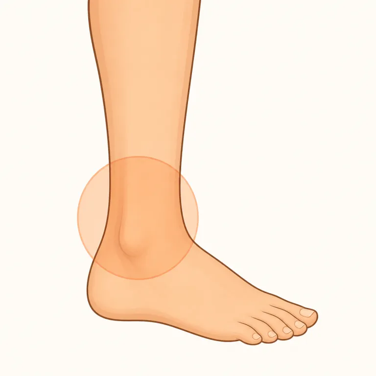 ankle（足首・名詞）の覚え方イラスト — 足の body-part 語として、leg の下で foot につながる細い関節部分と固定すると覚えやすいです