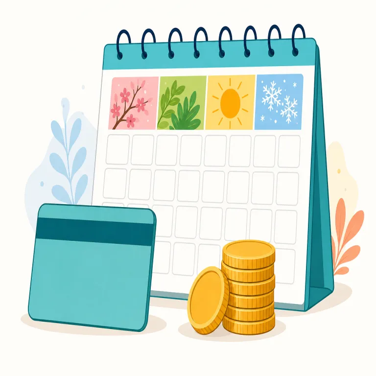 annual fee（年会費・名詞）の覚え方イラスト — annual fee は annual「年ごとの」+ fee「払う料金」と分けると覚えやすいです