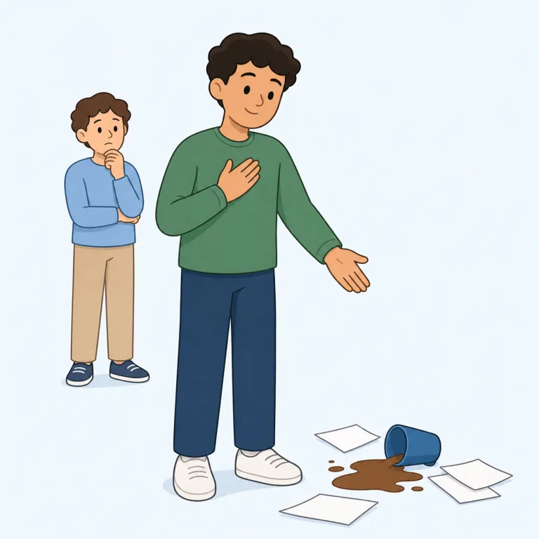 answer for（責任を取る・句動詞）の覚え方イラスト — answer for は、単に質問に答えるのではなく、自分の行動・判断・結果について説明を求められ、責任を負う場面で使う表現です