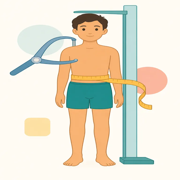 anthropometric（人体測定の・形容詞）の覚え方イラスト — anthropo- は anthropology（人類学）で見かける「人・人間」のまとまり、-metric は meter / metric から「測る・測定の」と…