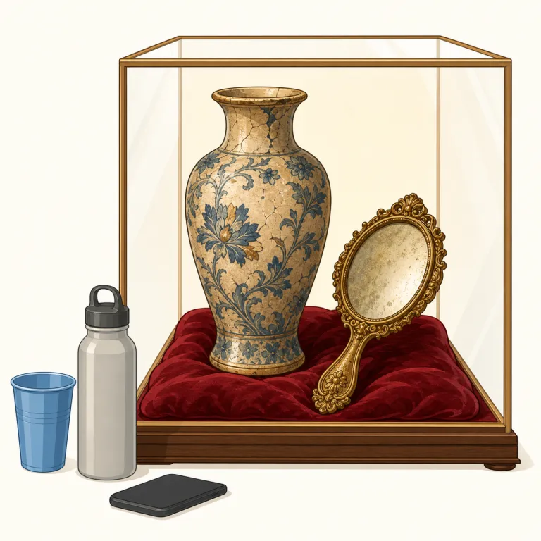 antique（骨董の、年代物の・形容詞）の覚え方イラスト — antique が名詞を修飾していたら、その物が「昔のものらしい雰囲気を持つ」だけでなく、保存して鑑賞・取引する価値まで感じさせると捉えます