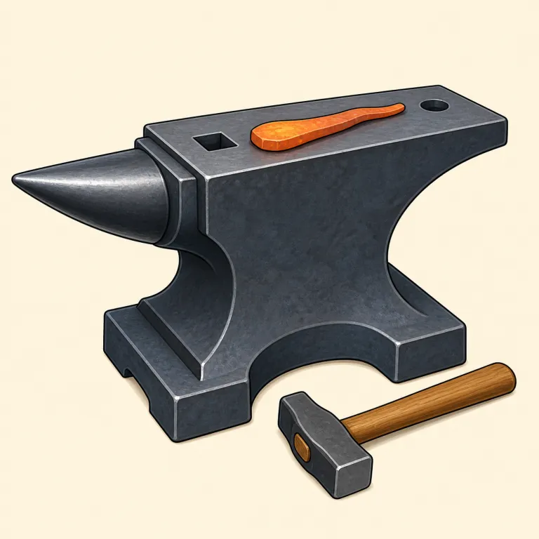 anvil（金床・名詞）の覚え方イラスト — blacksmith, hammer, forge とセットで覚えると定着しやすい語