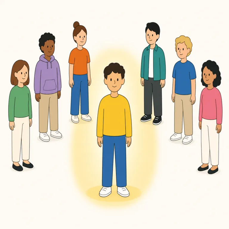 anyone（誰か、誰でも、誰も・代名詞）の覚え方イラスト — anyone は any + one と見て、まず any を「特定しない、候補を広く開く語」と捉えると覚えやすいです