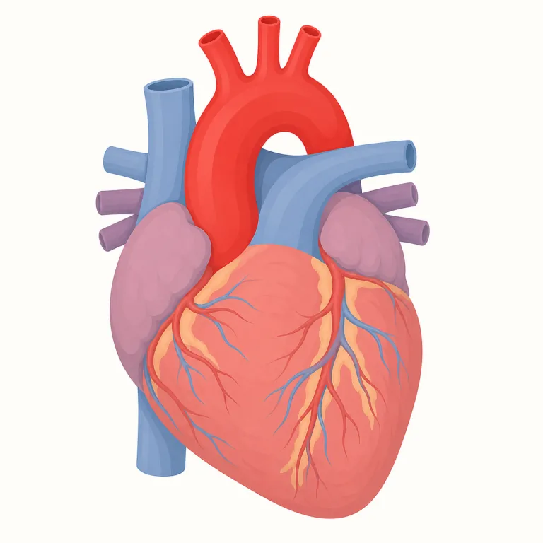aortic（大動脈の・形容詞）の覚え方イラスト — まず aorta が「大動脈」という名詞だと押さえ、その形容詞版が aortic だと覚えると整理しやすいです