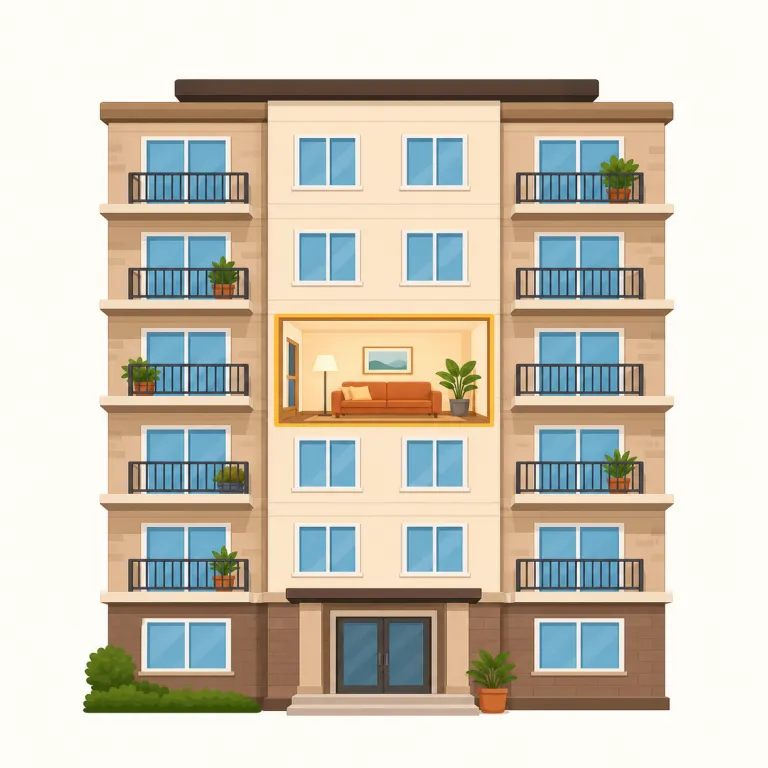 apartment（マンション・名詞）の覚え方イラスト
