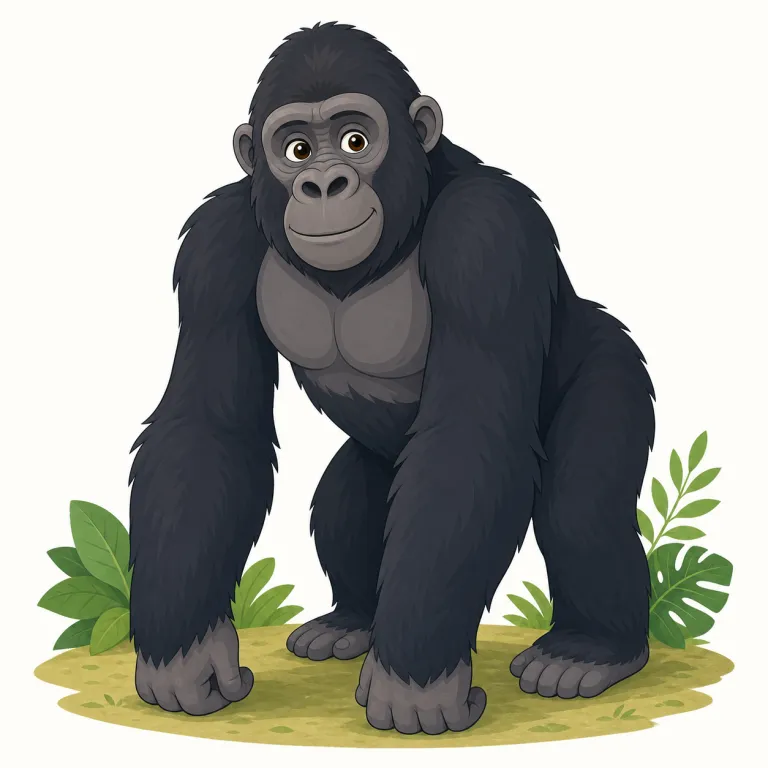 ape（類人猿・名詞）の覚え方イラスト — ape は「サル全般」ではなく、尾がなく、腕や知能、社会行動の面で人間に近い大型霊長類を思い浮かべると定着します