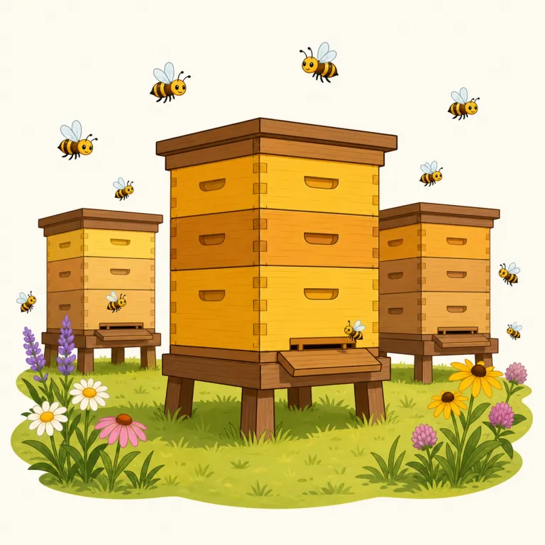 apiary（養蜂場・名詞）の覚え方イラスト — apiary は apiculture（養蜂）や apiarist（養蜂家）と同じ api- の仲間としてまとめると覚えやすい