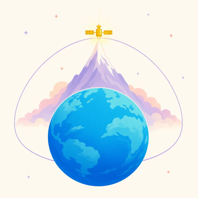apogee（遠地点、頂点、絶頂・名詞）の覚え方イラスト — 天文用語として覚えると定着しやすい語です