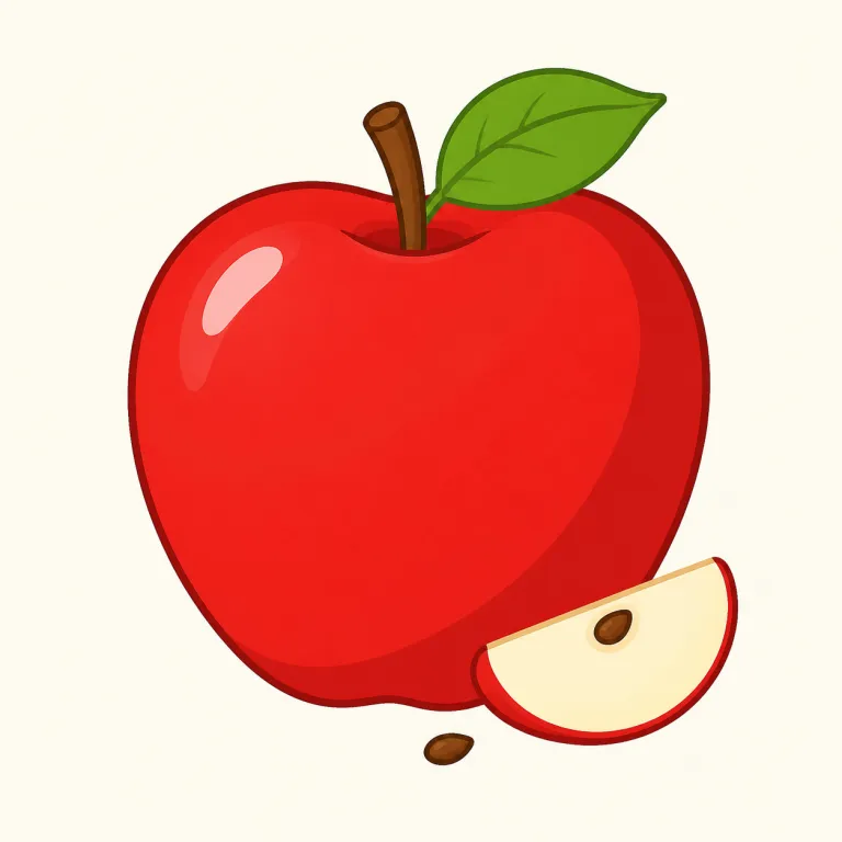 apple（リンゴ・名詞）の覚え方イラスト — apple はまず最重要の果物語として固定すると覚えやすいです