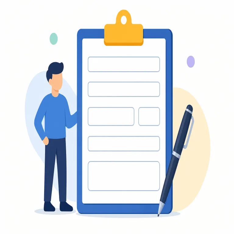 application form（申込書・名詞）の覚え方イラスト — ここでの application form は、制度や許可を求める「申請書」ではなく、講座・イベント・会員登録などに参加したい人が出す「申込書」として覚えます