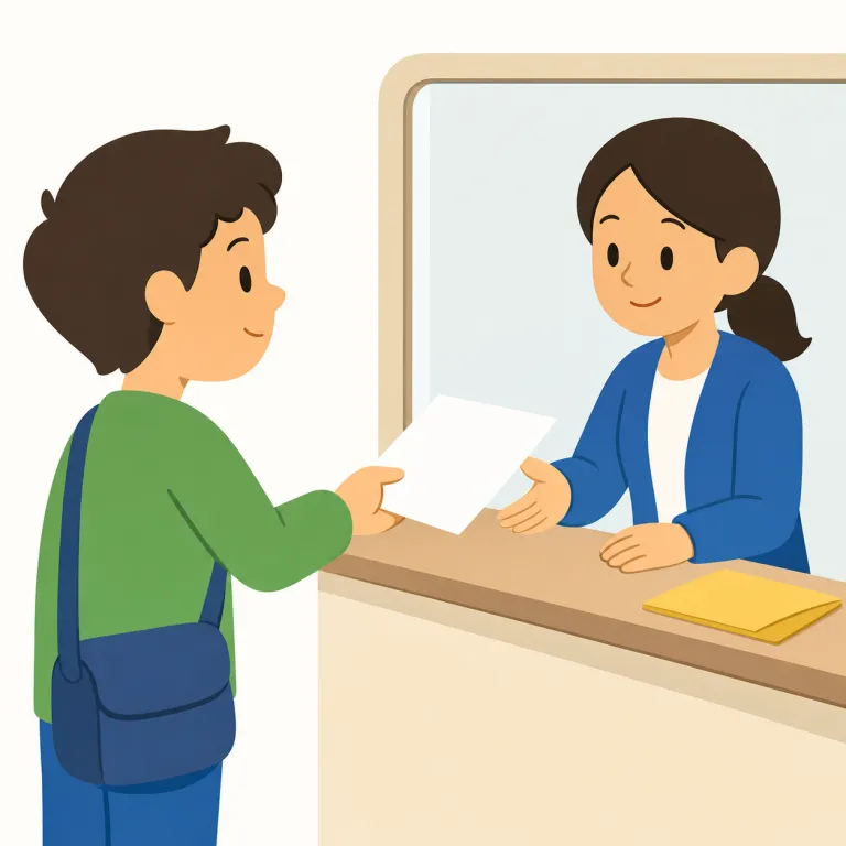 apply（申請する、申し込む・動詞）の覚え方イラスト — apply は application「申請書・応募」と結びつけると覚えやすい語です