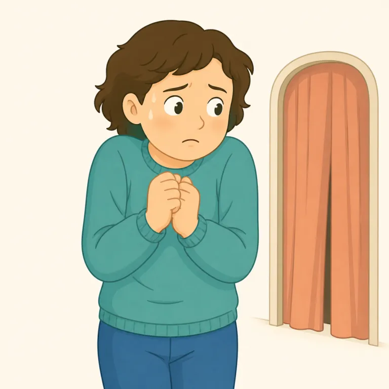 apprehensive（不安な・形容詞）の覚え方イラスト — まず nervous や afraid を知っていれば、その中間で『これから起こることを前にして身構えて不安』と置くと覚えやすい