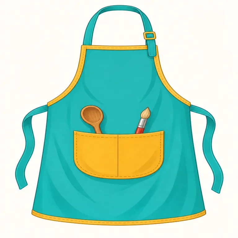 apron（エプロン・名詞）の覚え方イラスト — apron は日本語にも入っているので形は覚えやすいが、記憶では「前(front)を守る布」と結びつけると忘れにくい