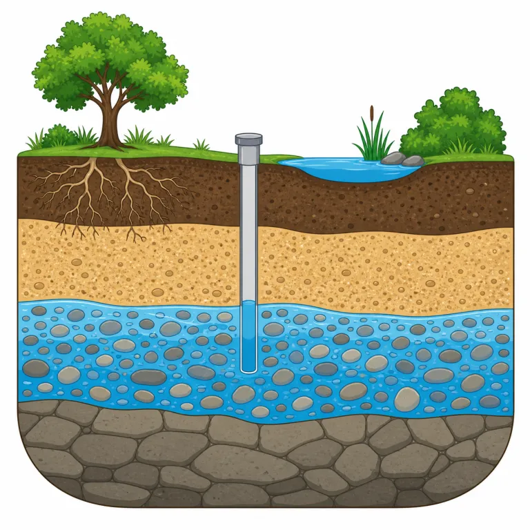 aquifer（帯水層・名詞）の覚え方イラスト — aquarium や aquatic の aqua- を見たら、まず「水」の仲間だと反応する