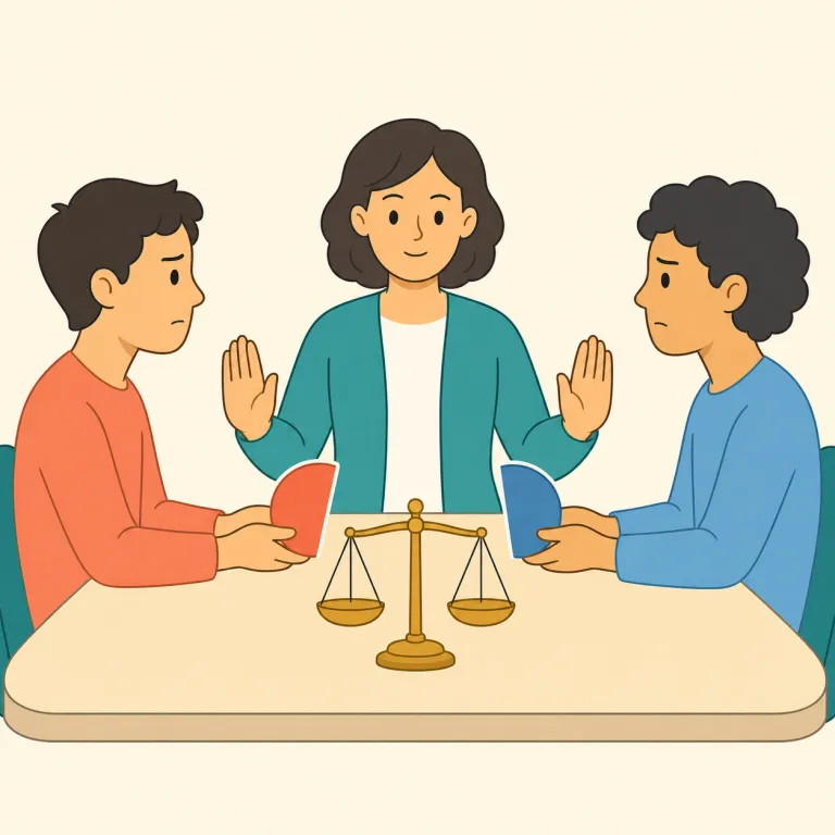 arbitrator（仲裁人・名詞）の覚え方イラスト — arbitrate は「仲裁判断をする」、arbitrator はその「仲裁人」です