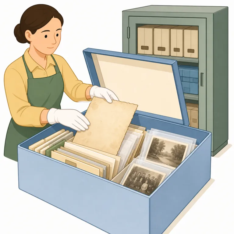 archival（アーカイブの、記録保存用の・形容詞）の覚え方イラスト — archive（保存場所・保存する）に -al が付いた形として、「保存資料としての性質を持つ」と考えると覚えやすい語です