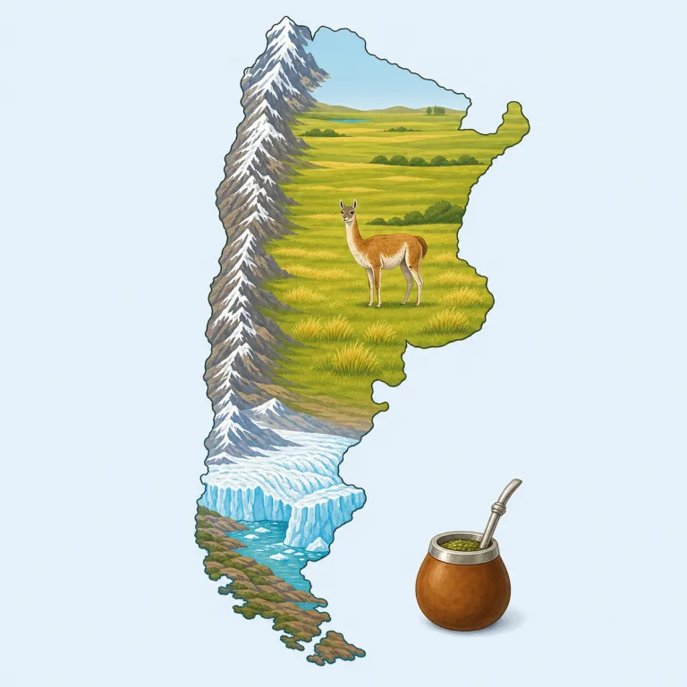 argentina（アルゼンチン）の覚え方イラスト — Argentina は単体で暗記するより、「South America の大きな国」「Buenos Aires」「tango」「football の強豪」を一つの場面として結ぶと残…