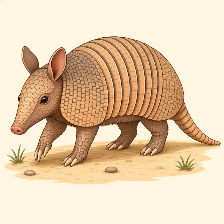 armadillo（アルマジロ・名詞）の覚え方イラスト — armor を知っていれば、armadillo はまず「装甲のある動物」と結びつけると残りやすいです