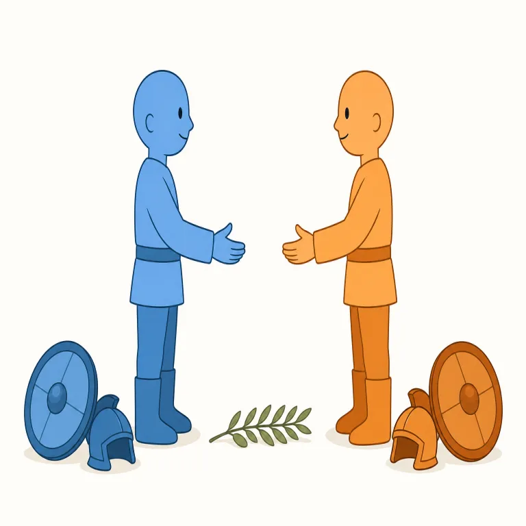 armistice（休戦・名詞）の覚え方イラスト — arm- を見たらまず arms「武器」を連想すると覚えやすい語