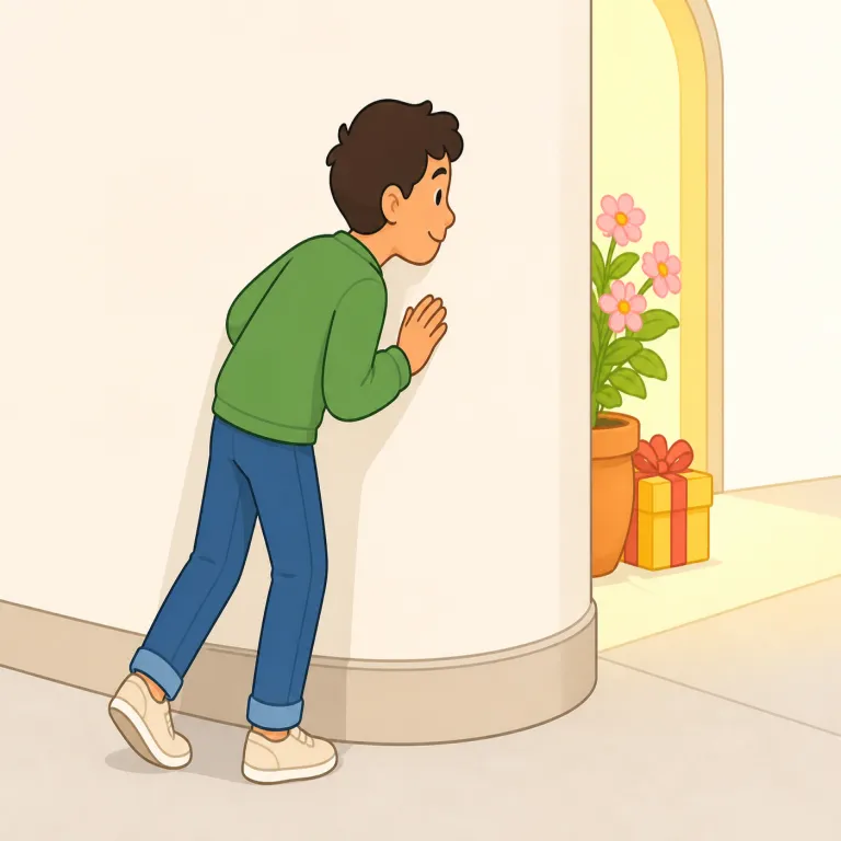 around the corner（すぐそこ・イディオム）の覚え方イラスト — corner は「曲がり角」