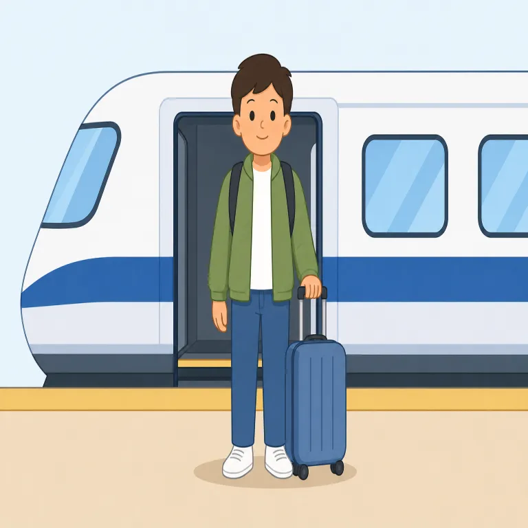 arrive（到着する・動詞）の覚え方イラスト — arrive は「移動のゴールに着く」ときの基本動詞として、leave 出発する → travel 移動する → arrive 到着する、の流れで覚えると残りやすいです