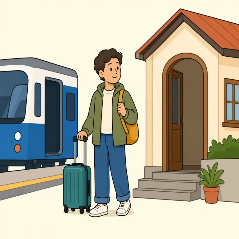 arrive at（到着する・句動詞）の覚え方イラスト — 「到着する」の arrive at は、駅・建物・会場など、点として意識される目的地に着くときの形として覚えましょう