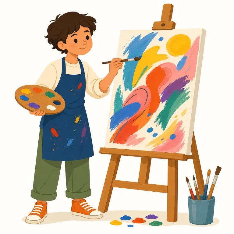 artistic（芸術的・形容詞）の覚え方イラスト — artistic は art「芸術」から来た形容詞で、「芸術的な質がある」「美的センスや表現力が感じられる」という意味で覚えます