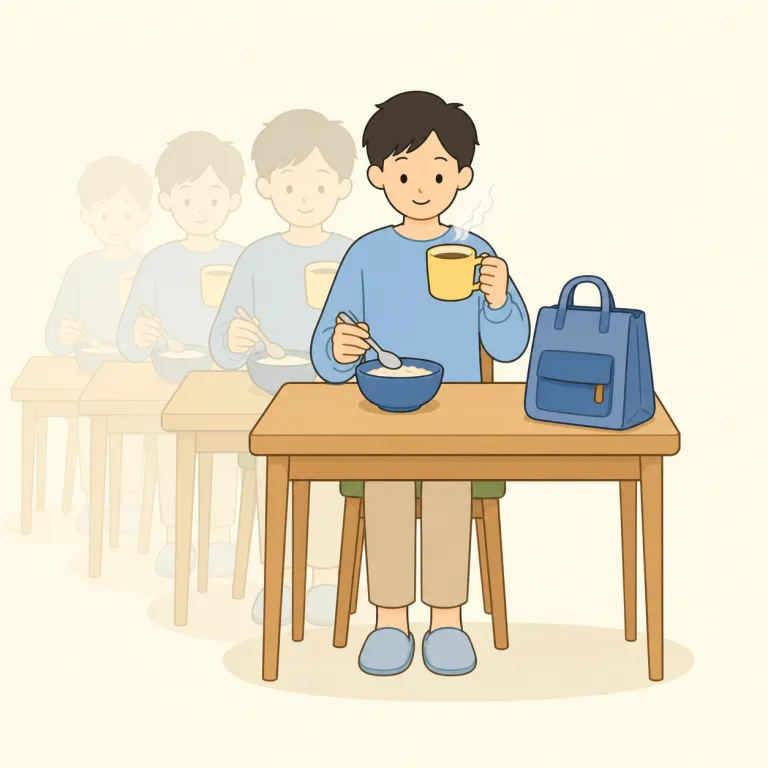 as usual（いつものように・イディオム）の覚え方イラスト — このエントリは `as usual` の「例によって」という、同じ出来事がまた起きたことを少し強調する用法ではなく、文字どおり「いつものやり方・普段と同じ状態で」という…