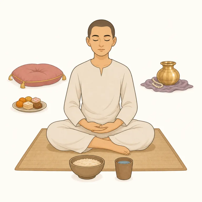 asceticism（禁欲主義・名詞）の覚え方イラスト — asceticism は ascetic（禁欲的な、禁欲生活をする人）に -ism（主義・考え方）が付いた語