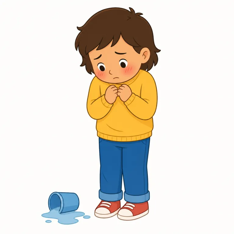 ashamed（恥ずかしい・形容詞）の覚え方イラスト — shame（恥）を知っていれば、ashamed は「恥を感じている状態」とつながる