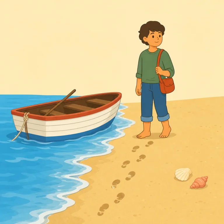 ashore（岸へ、陸へ・副詞）の覚え方イラスト — shore「岸・海岸」を知っていれば、ashore は「岸のほうへ／岸にいる」とつながります