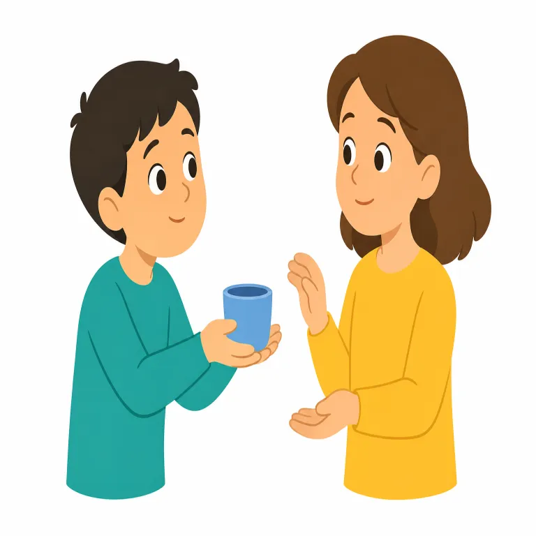 ask（尋ねる・動詞）の覚え方イラスト — ask はまず「相手に求める」が核
