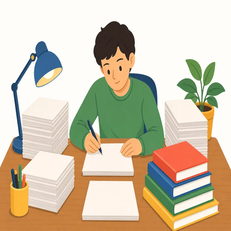 assiduous（勤勉な・形容詞）の覚え方イラスト — assiduous は diligent / industrious に近い語ですが、単に「まじめ」よりも、同じ作業や相手に長く注意を向けてコツコツ続ける感じが強いです