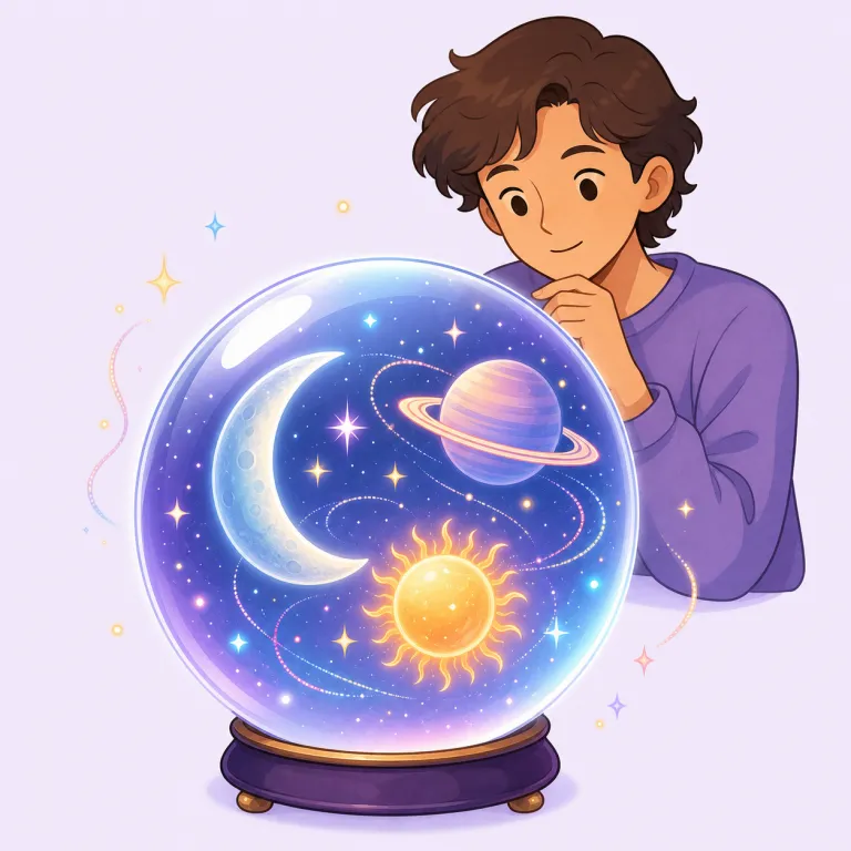 astrological（占星術的な・形容詞）の覚え方イラスト — astrology（占星術）を先に押さえ、そこに形容詞の -ical が付いて「占星術の／占星術にもとづく」と広げると覚えやすい