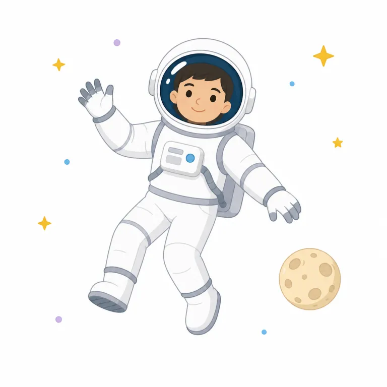astronaut（宇宙飛行士・名詞）の覚え方イラスト — astronaut は astro を astronomy や asteroid の「宇宙・星」の仲間として押さえると覚えやすい語