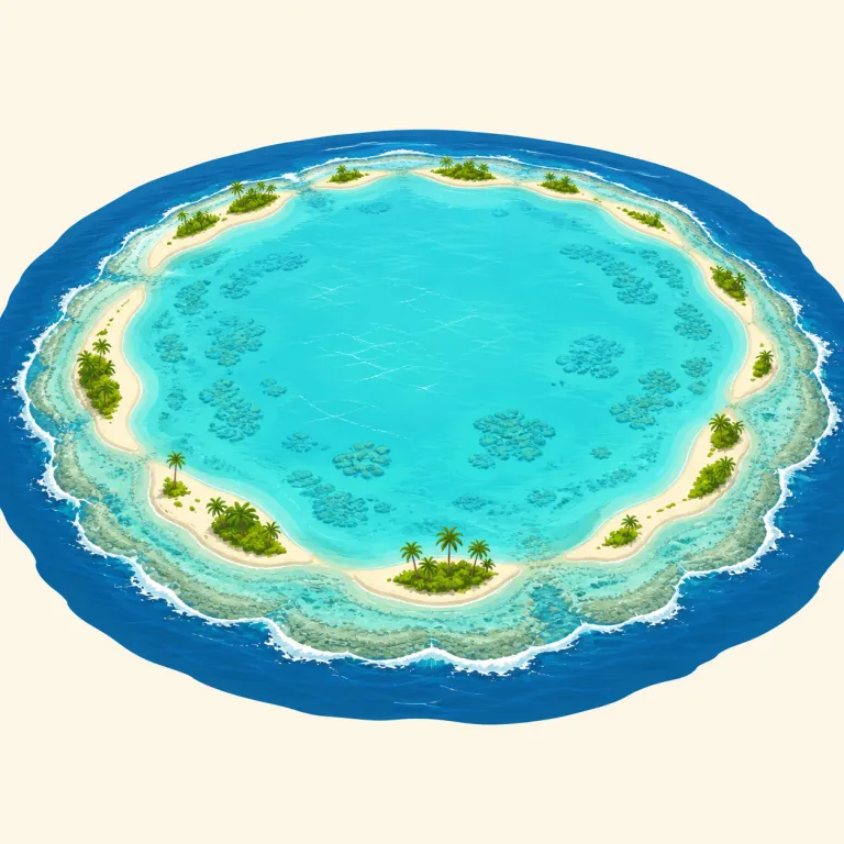 atoll（環礁・名詞）の覚え方イラスト — atoll は地理記事で coral atoll, Pacific atoll の形ごと覚えると残りやすい語です