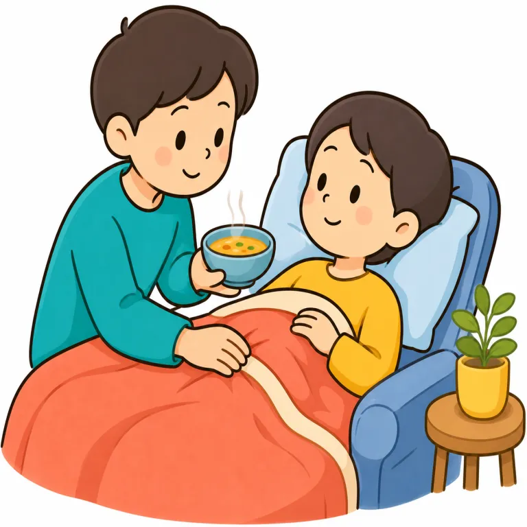 attend（世話をする・verb）の覚え方イラスト