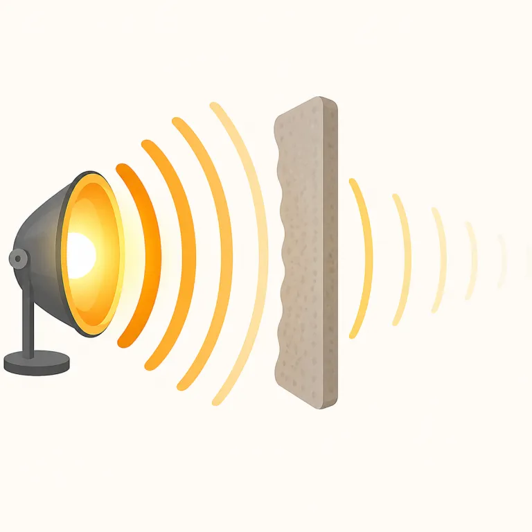 attenuating（減衰する・動詞）の覚え方イラスト — attenuating は、まず基礎形 attenuate を一語で覚え、「音・光・電波・ダメージの強さをじわじわ落としていく」場面に結びつけると残りやすいです