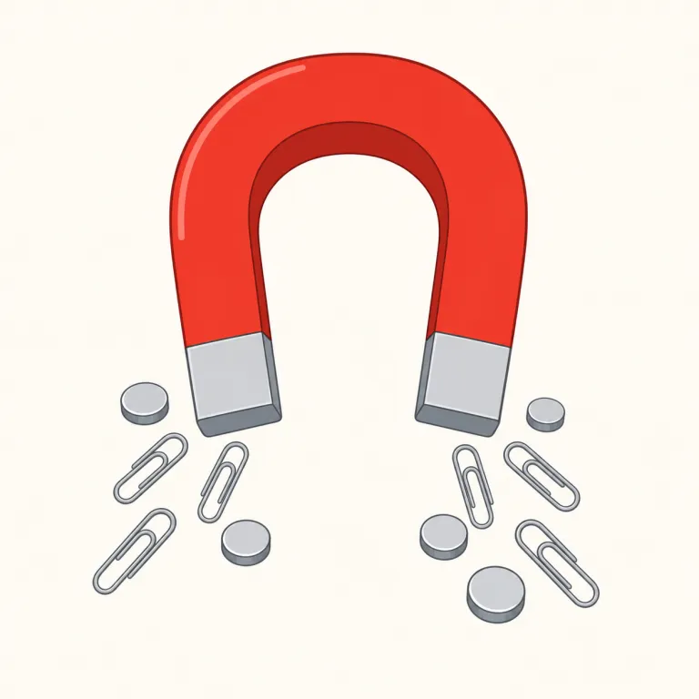 attract（引き寄せる・動詞）の覚え方イラスト — この「引き寄せる」は、attract の中でも磁石や重力のような力が物をこちらへ動かす用法として覚えると整理しやすいです