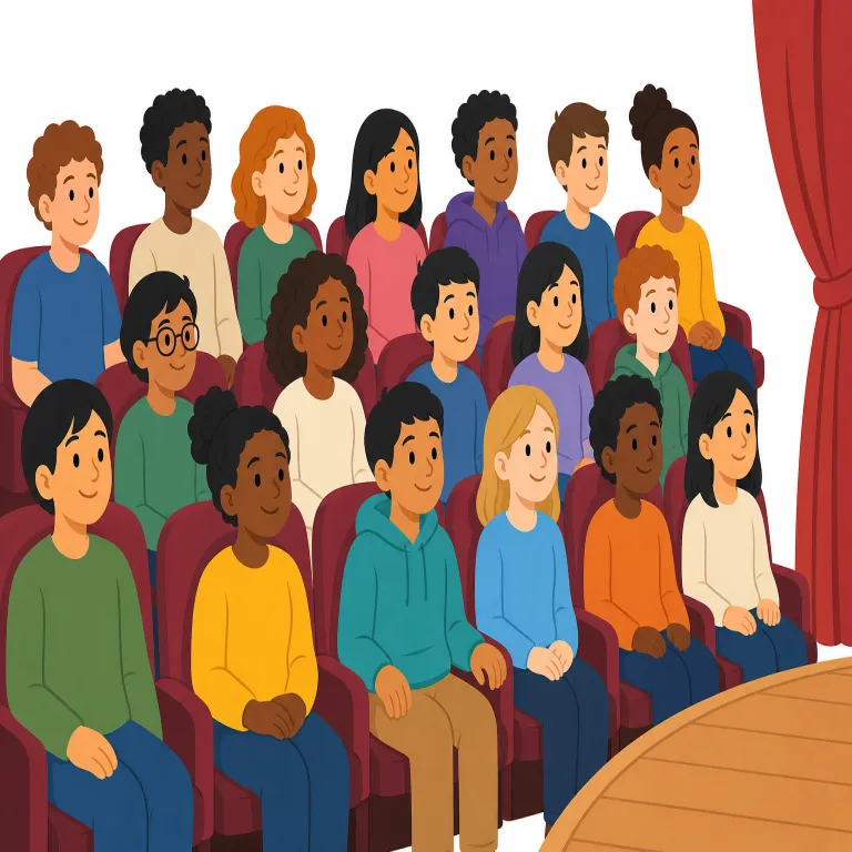 audience（観客・名詞）の覚え方イラスト — audio を知っていると覚えやすい語です