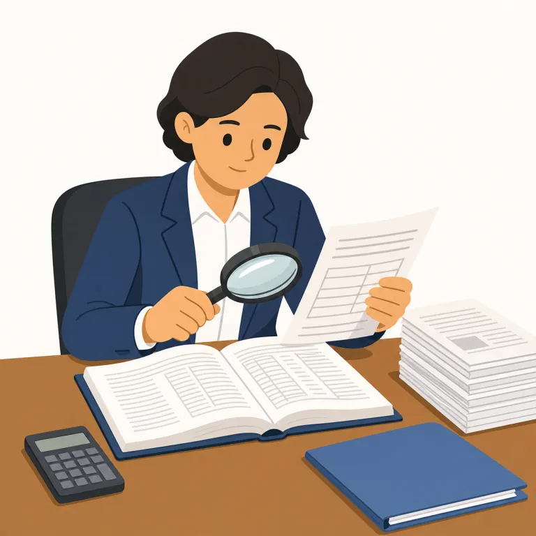 auditor（監査人・名詞）の覚え方イラスト — audit「監査」に -or「する人」が付いた形で、audit report を出す人と考えると自然です