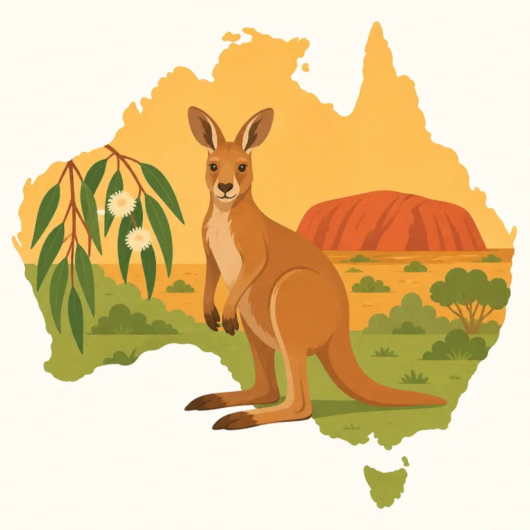 Australian（オーストラリアの・形容詞）の覚え方イラスト — この用法では Australian は人そのものではなく、後ろの名詞に「オーストラリア系の特徴」を加えるラベルです