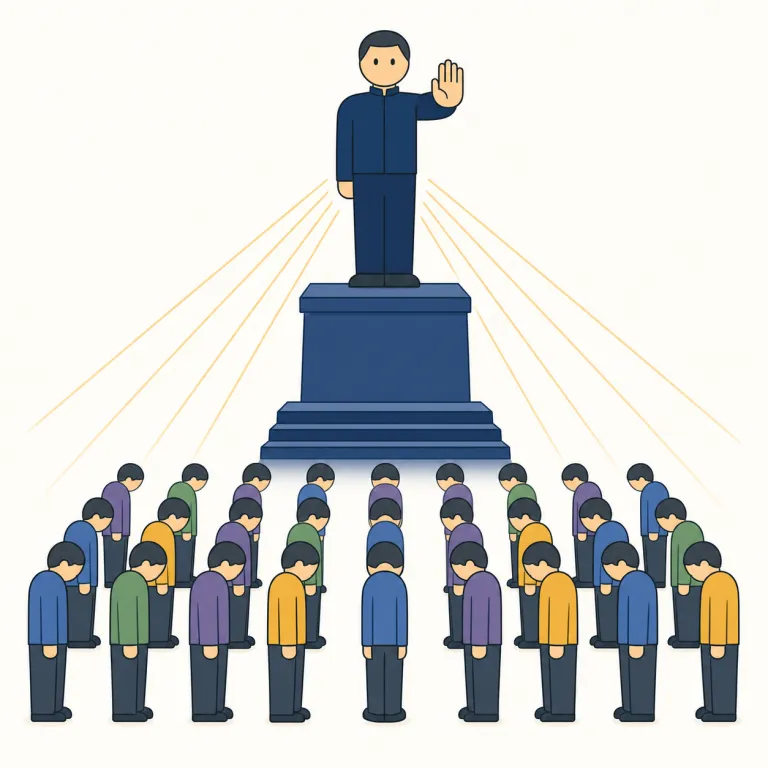 authoritarianism（権威主義・名詞）の覚え方イラスト — authority（権威）→ authoritarian（権威で従わせる、強権的な）→ authoritarianism（そうした主義・体制）と、語の伸び方で覚える…