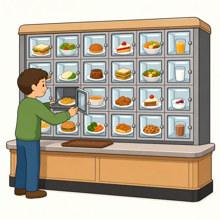 automat（自動販売機式の食堂・名詞）の覚え方イラスト — automat は automatic, automate, automation を知っていれば取りやすい語