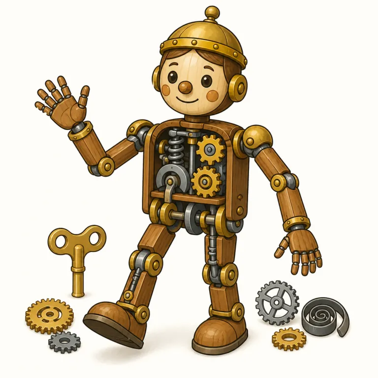 automata（自動人形・名詞）の覚え方イラスト — auto-はautomaticやautomationと同じく「自分で動く」という発想