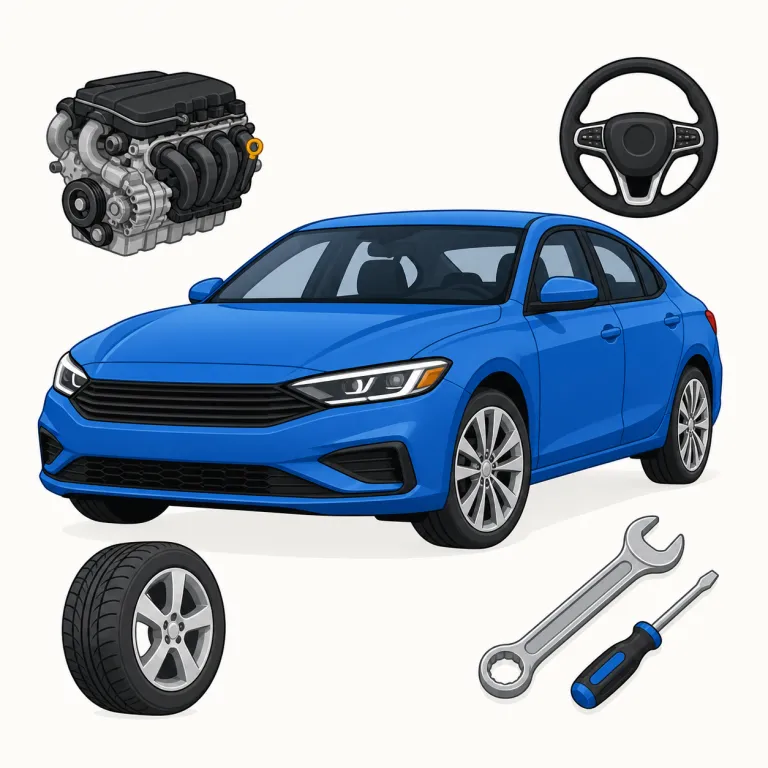automotive（自動車の・形容詞）の覚え方イラスト — automotive のこの項目は、基本義の「自動車産業の」とは別に、車そのものや車両に直接関係する「自動車の」という意味として覚えます