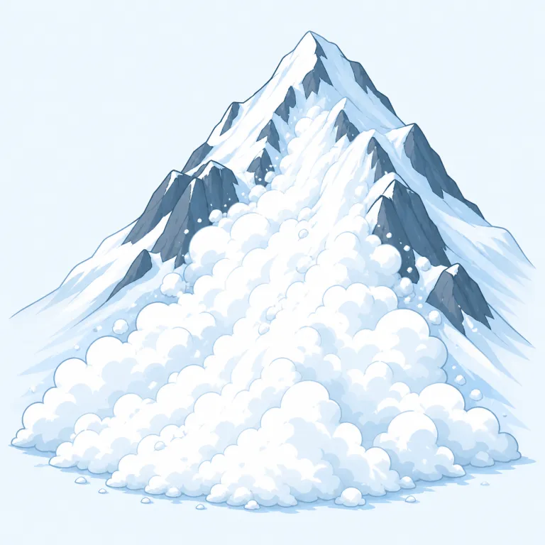 avalanche（雪崩・名詞）の覚え方イラスト — avalanche は山で起きる自然現象の「雪崩」として覚えます